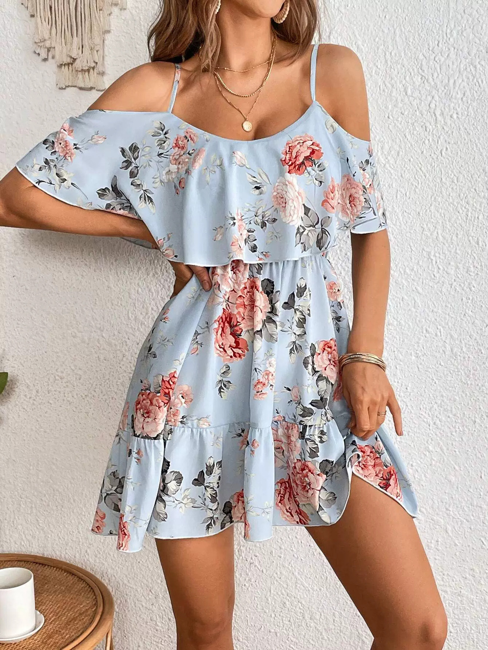 ZARA Sexy Floral Print Ruffle Strap Waist Cinch Dress